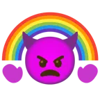 faccina arrabbiata con corna + arcobaleno