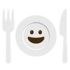 grinning face + fork and knife with plate