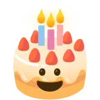 grinning face + birthday cake