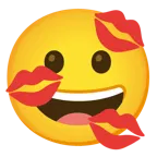 grinning face + kiss mark