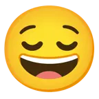 grinning face + relieved face