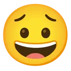 grinning face + worried face