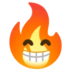 beaming face with smiling eyes + fire