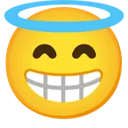 beaming face with smiling eyes + smiling face with halo