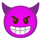 beaming face with smiling eyes + smiling face with horns