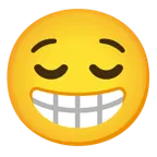 beaming face with smiling eyes + relieved face