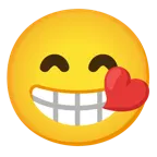 beaming face with smiling eyes + face blowing a kiss