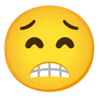 beaming face with smiling eyes + worried face