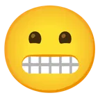 beaming face with smiling eyes + grimacing face
