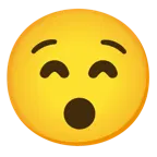 beaming face with smiling eyes + hushed face