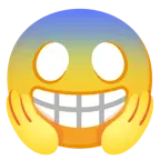 beaming face with smiling eyes + face screaming in fear