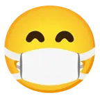 beaming face with smiling eyes + face with medical mask