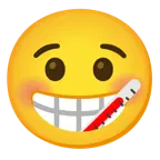 beaming face with smiling eyes + face with thermometer