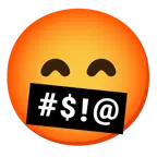 beaming face with smiling eyes + face with symbols on mouth