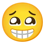 beaming face with smiling eyes + pleading face