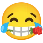 기쁨의 눈물을 흘리는 얼굴 + 장미꽃