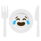 기쁨의 눈물을 흘리는 얼굴 + 포크와 나이프가 있는 접시