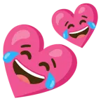 기쁨의 눈물을 흘리는 얼굴 + 하트 두 개