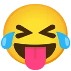 기쁨의 눈물을 흘리는 얼굴 + 눈을 감고 메롱하는 얼굴