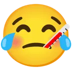 기쁨의 눈물을 흘리는 얼굴 + 체온계를 물고 있는 얼굴