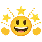 grinning face with big eyes + glowing star