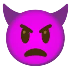 grinning face with big eyes + angry face with horns