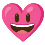 grinning face with big eyes + heart with ribbon