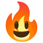 grinning face with big eyes + fire