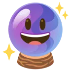 grinning face with big eyes + crystal ball