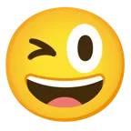 grinning face with big eyes + winking face with tongue