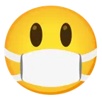 grinning face with big eyes + face with medical mask