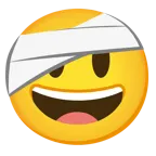 grinning face with big eyes + face with head-bandage