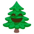 grinning face with smiling eyes + evergreen tree
