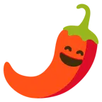 grinning face with smiling eyes + hot pepper