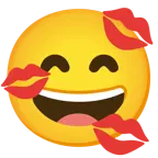 grinning face with smiling eyes + kiss mark