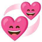 grinning face with smiling eyes + revolving hearts