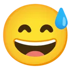 grinning face with smiling eyes + grinning face with sweat