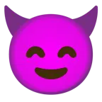 grinning face with smiling eyes + smiling face with horns