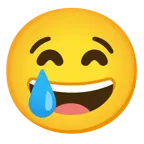 grinning face with smiling eyes + crying face