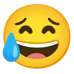 grinning face with smiling eyes + sad but relieved face