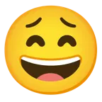 grinning face with smiling eyes + tired face
