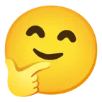 grinning face with smiling eyes + thinking face