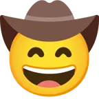 grinning face with smiling eyes + cowboy hat face
