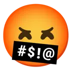 grinning face with smiling eyes + face with symbols on mouth