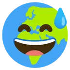 grinsendes Gesicht mit Schweißtropfen + Globus mit Europa und Afrika