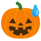 grinsendes Gesicht mit Schweißtropfen + Halloweenkürbis