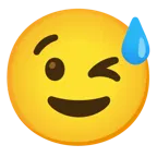 faccina con sorriso e goccia di sudore + faccina che fa l’occhiolino