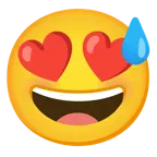 faccina con sorriso e goccia di sudore + faccina con sorriso e occhi a cuore