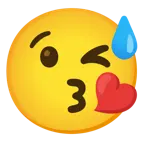 faccina con sorriso e goccia di sudore + faccina che manda un bacio