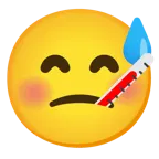 grinsendes Gesicht mit Schweißtropfen + Gesicht mit Fieberthermometer